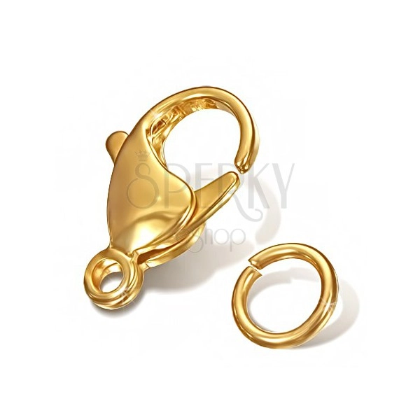 Acél szett - arany delfinkapocs és karika  láncszemen, 12 mm