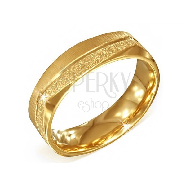 Szögletes arany színű acél gyűrű - szemcsés és szatén felület