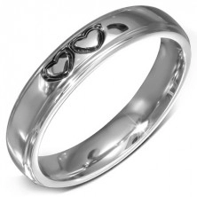 Fényes acél gyűrű - sima gyűrű két összeért szívvel