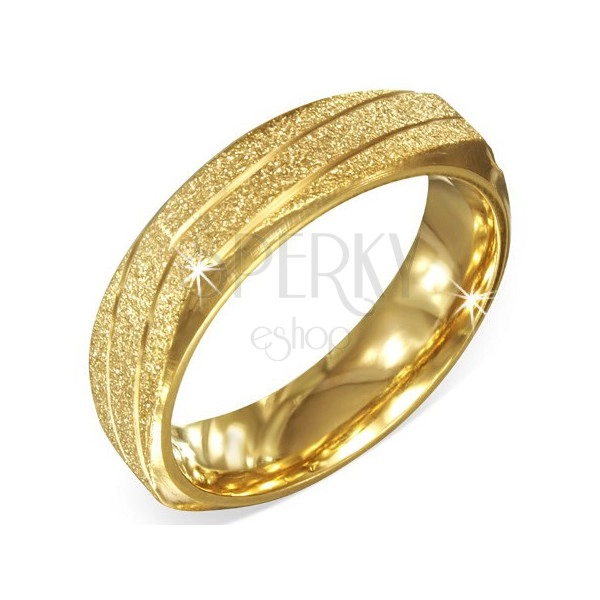 Arany színű szögletes acél gyűrű, szemcsés ferde bevágásokkal