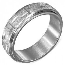 Ezüst színű acél gyűrű - tekeredő vésett szemcsés sáv