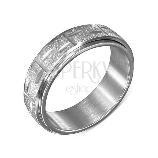 Ezüst színű acél gyűrű - tekeredő vésett szemcsés sáv