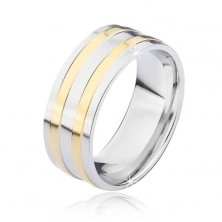 Ezüst színű gyűrű két vékony arany sávval
