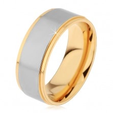 Fényes ezüst-arany színű acél gyűrű két bemetszéssel