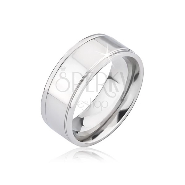 Fényes ezüst színű titánium karika gyűrű két karcolattal
