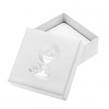 Gyöngyházfényű fehér ajándékdoboz fülbevalóra ezüst színű kehelyel