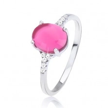 Gyűrű 925 ezüstből - sima rózsaszín ovális kő