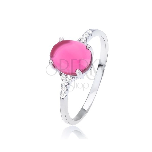 Gyűrű 925 ezüstből - sima rózsaszín ovális kő