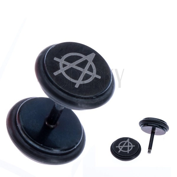 Hamis fülplug, fekete fényes karikák, anarchia szimbólum