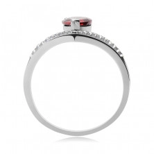 Gyűrű 925 ezüstből, piros könnycsepp alakú cirkónia és kettős csúcs