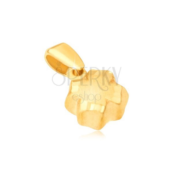 Medál 14K sárga aranyból - 3D négy levél, szatén felület, vésett szegélyek