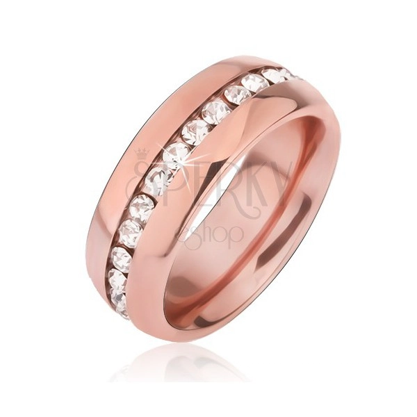 Rézszínű acél gyűrű, kivágások átlátszó cirkóniával