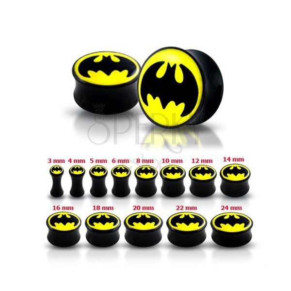 Fényes fekete fülplug - Batman - Vastagság: 8 mm