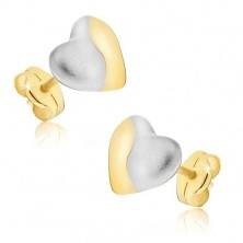 Arany fülbevaló - kétszínű szimmetrikus szív, beszúrós