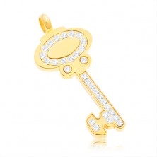 Sebészeti acél medál - arany színű kulcs átlátszó cirkóniákkal díszítve