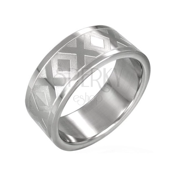 Sebészeti acél gyűrű - fényes X motívumok, 8 mm
