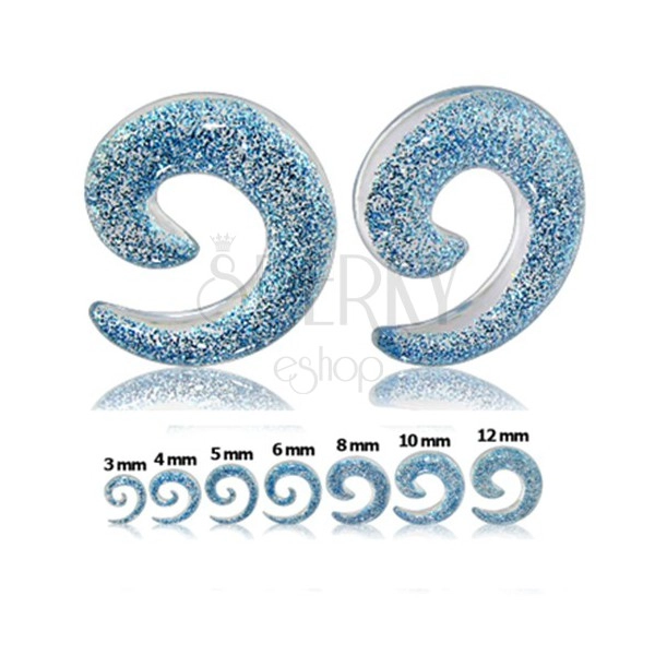 Átlátszó expander fülbe - spirál kék csillogókkal