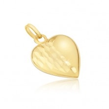 Medál 14K sárga aranyból - szabályos háromdimenziós szív, díszített vésetek
