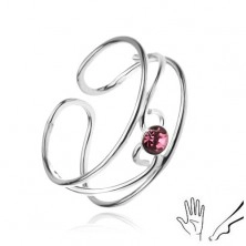 Gyűrű 925 ezüstből, hullámok rózsaszín kővel