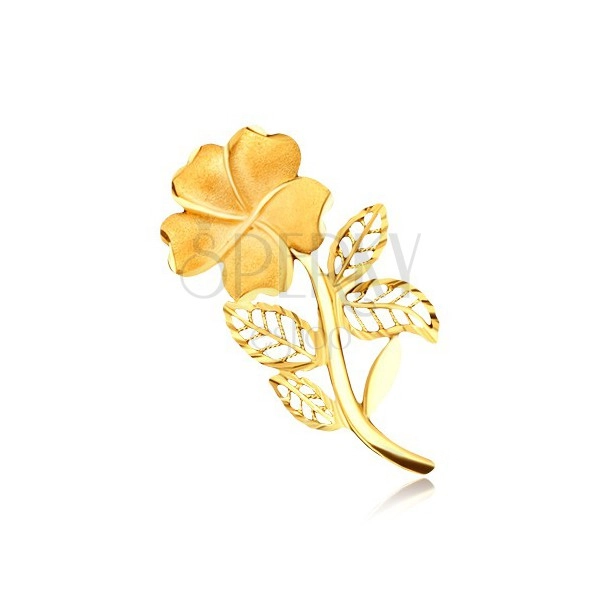 Arany bross - szemcsés virág szárral és filigrán levélkékkel