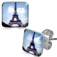 Négyzetes acél fülbevaló Eiffel toronnyal