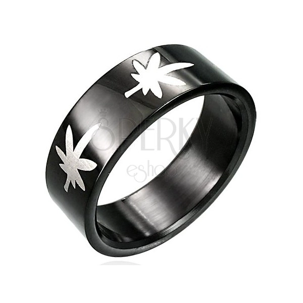 Fekete gyűrű acélból - cannabis logó