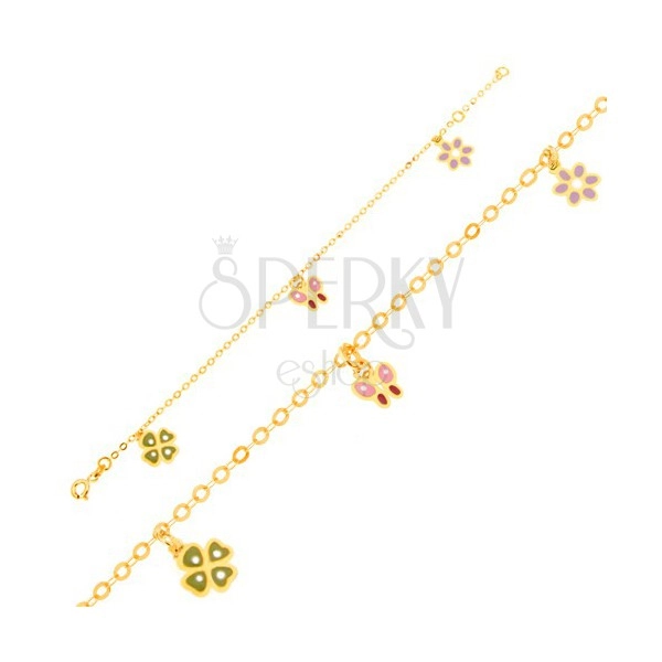 Arany karkötő - fénymázas négy levél, lepke, virág, fényes lánc