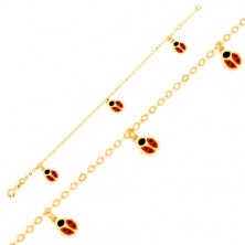 Arany karkötő - fényes lánc, piros-fekete fénymázas katica