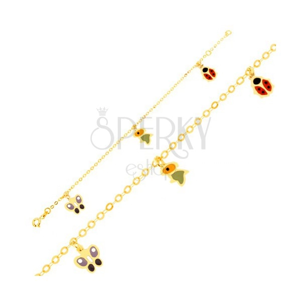 Arany karkötő - csillogó lánc, fénymázas lepke, madár és katica
