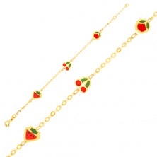 Arany karkötő - fénymázas eper, cseresznye, alma és fényes lánc
