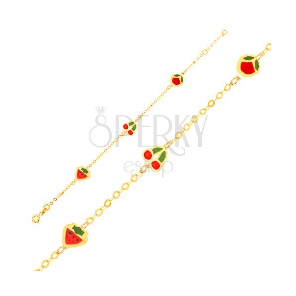 Arany karkötő - fénymázas eper, cseresznye, alma és fényes lánc