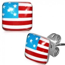 Négyzetes acél fülbevaló - USA zászló