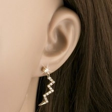 Arany fülbevaló - vékony cikk-cakk minta átlátszó cirkóniákkal