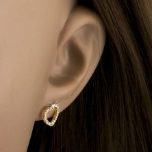Arany fülbevaló - szabályos szívkörvonal átlátszó kövekkel díszítve