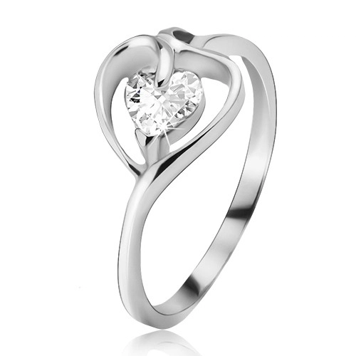 Ezüst gyűrű, szívkörvonal átlátszó cirkóniával - Nagyság: 55