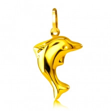 Medál 14K sárga aranyból - háromdimenziós csillogó ugró delfin