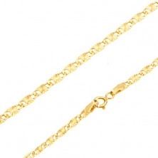 Arany nyaklánc - fényes hosszúkás elemek, sugaras vésetek, 500 mm