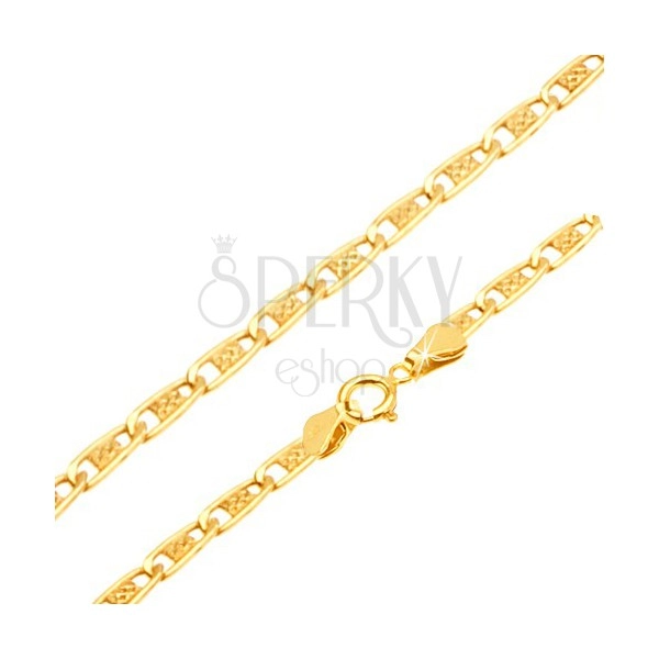 Arany nyaklánc - vékony lapos hosszúkás rácsos elemek, 450 mm