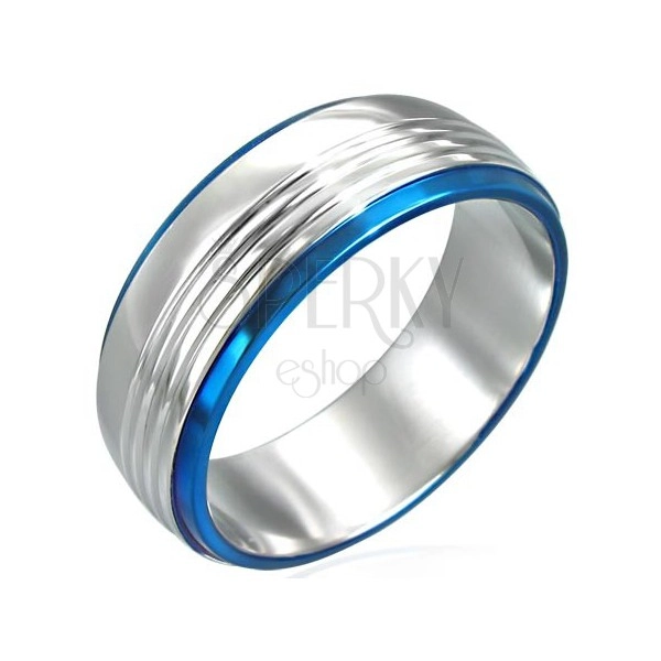 Gyűrű sebészeti acélból két kék sávval