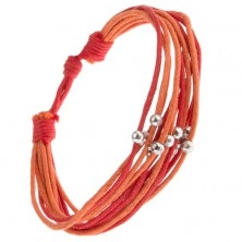 Narancs-piros zsinóros multikarkötő, gyöngyök ezüst színben