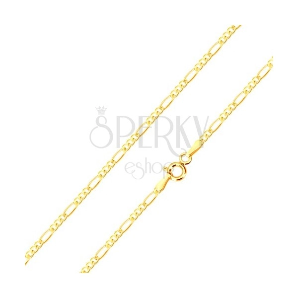 Arany nyaklánc - három kis szem és egy hosszúkás, magasfényű, 500 mm
