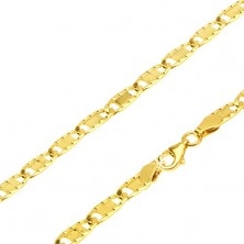 Nyaklánc 14K sárga aranyból - lapos hosszúkás elemek, fényes vésetek, 550 mm