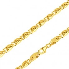 Arany nyaklánc - fényes részek "S" mintával, lekerekített, 600 mm