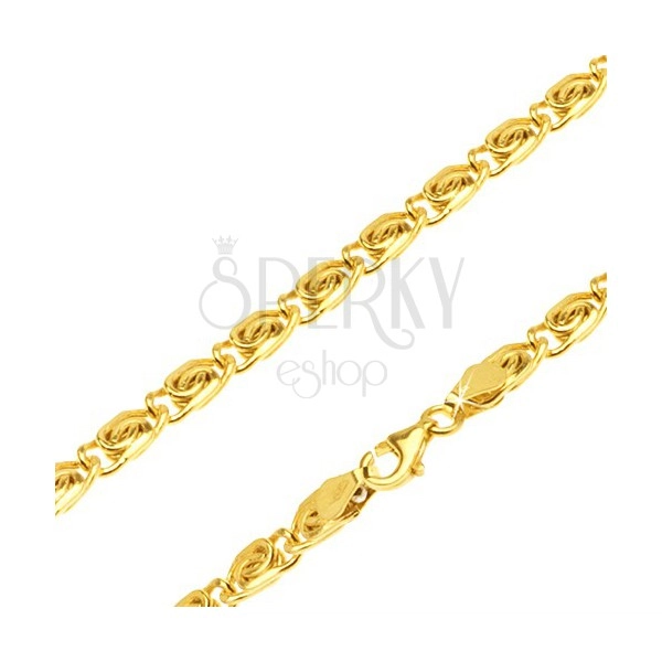 Arany nyaklánc - fényes részek "S" mintával, lekerekített, 600 mm