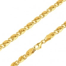 14K sárga arany nyaklánc - kisebb részek "S" minta, 445 mm