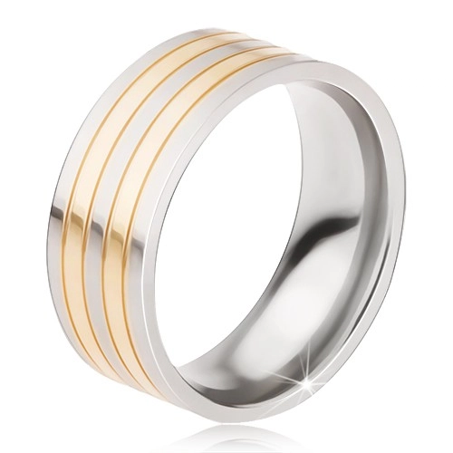 Titán gyűrű - fényes ezüst-arany színű gyűrű, váltakozó sávok - Nagyság: 65