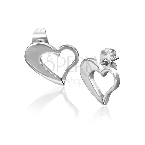 Fülbevaló sebészeti acélból - egyenetlen szív körvonal ezüst színben