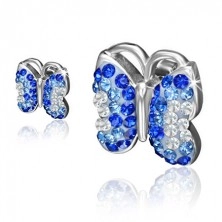 Acél fülbevaló, pillangó kék és átlátszó kövekkel