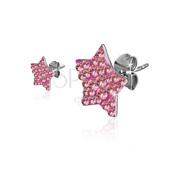 Acél fülbevaló - rózsaszín cirkóniás csillag 