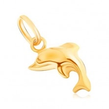 Medál 9K sárga aranyból - csillogó háromdimenziós ugró delfin